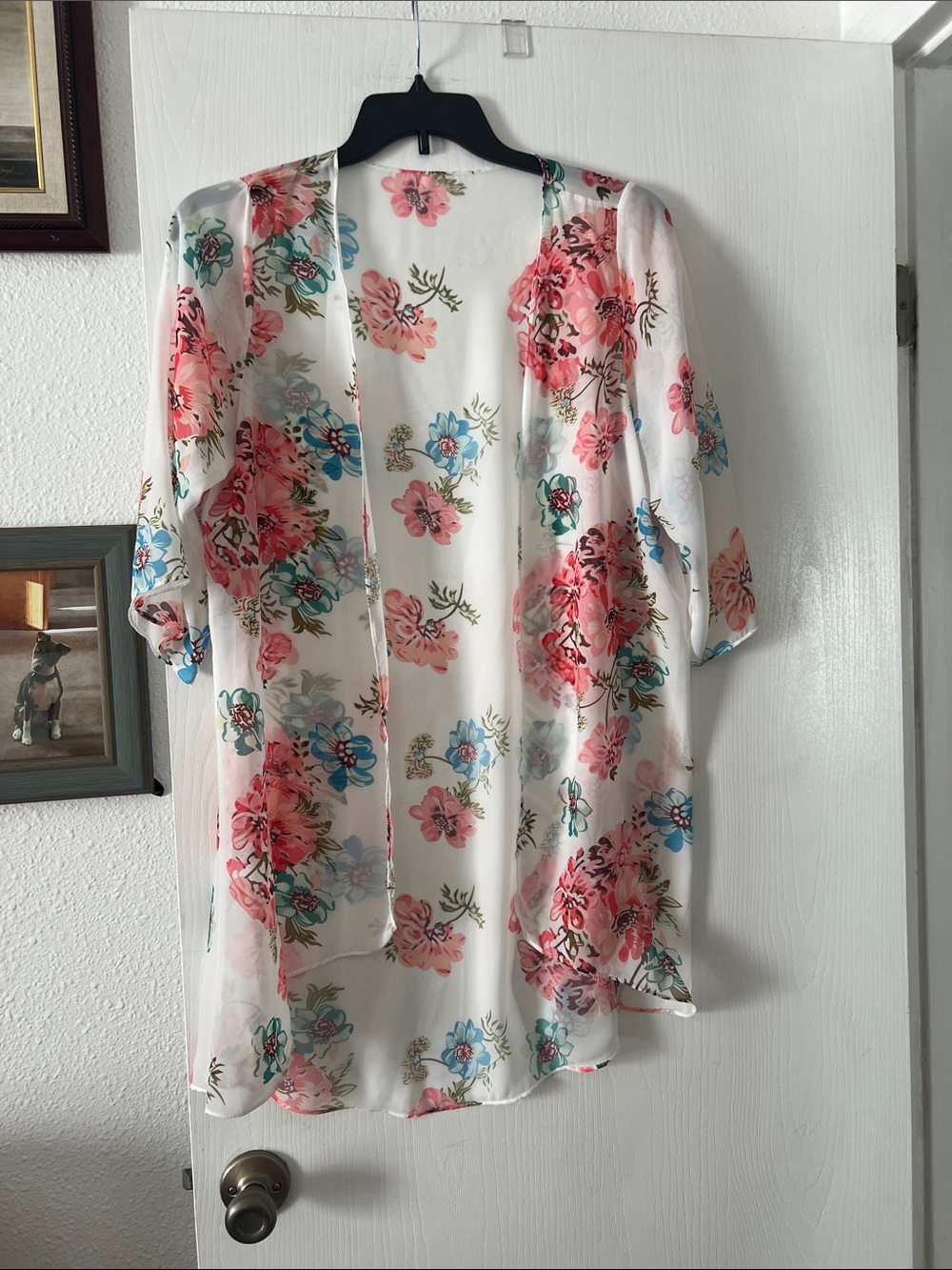 Sheer Floral Kimono Cover-Up - Pink & Blue Floral